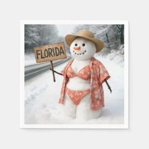 Liftend Vrouwtje Sneeuwman Met Florida Bord Servet