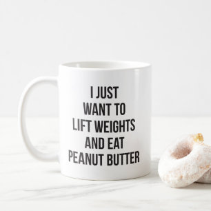Liftgewicht en eet pindaknop - Funny Workout Koffiemok