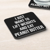 Liftgewicht en eet pindaknop - Funny Workout Onderzetter (Linkerzijde)