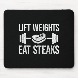Liftgewichten eten steaks, fitness en powerlifting muismat