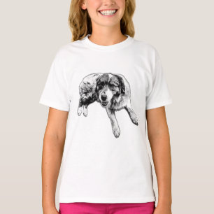 Liggende Aussie Pup Inktlijn T-shirt