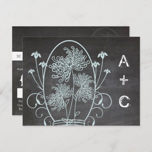 Light Aqua Blue Mason Jar Chalkboard Weddenschap Briefkaart (Voorkant / Achterkant)