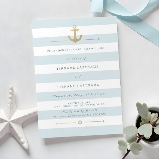 Light Aqua Blue Nautical Rehearsal Dinner Invite Kaart