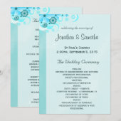 Light Aqua Blue Turquoise Floral Wedding Programme (Devant / Derrière)