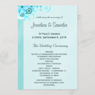 Light Aqua Blue Turquoise Floral Wedding Programme