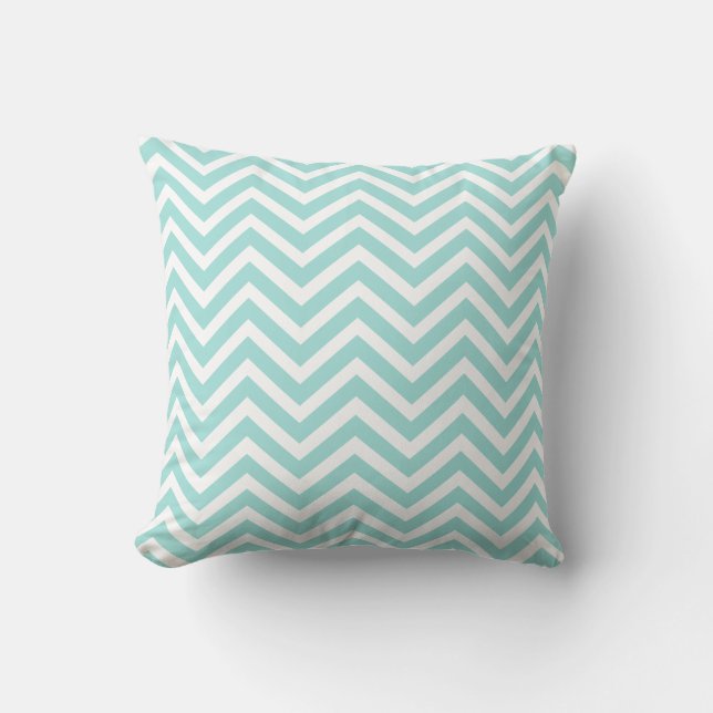 Light Aqua en White Chevron Pattern Kussen (Voorkant)