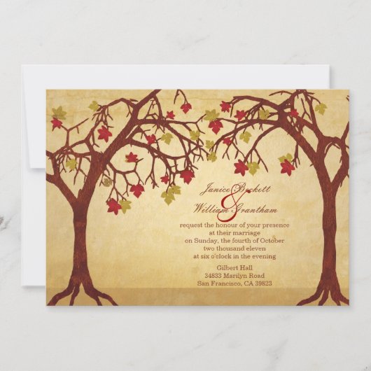 Light Autumn / Herfst Trees Wedding Invitation Kaart (Voorkant)