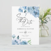 Light Baby Blue Floral Flowers Boho Save the Date Kaart (Staand voorkant)