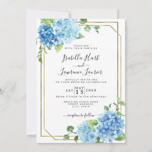 Light Baby Blue Floral Hydrangea Gold Wedding Kaart