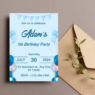 Light Blue 5th Birthday Invitation