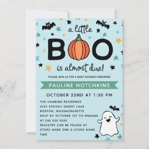 Light Blue A Little Boo Halloween Baby shower Kaart