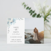 Light Blue Airy Floral foto Save the Date Aankondiging (Staand voorkant)