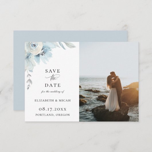 Light Blue Airy Floral foto Save the Date Aankondiging (Voorkant / Achterkant)