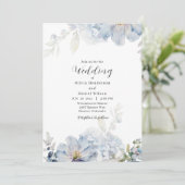 Light Blue and White Floral Wedding Kaart (Staand voorkant)