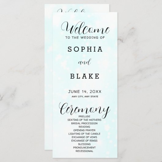 Light Blue and White Modern Wedding Programme (Voorkant / Achterkant)