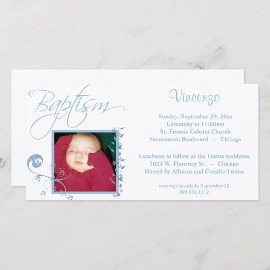 Light Blue Baptism Photo Invitation (Voorkant / Achterkant)