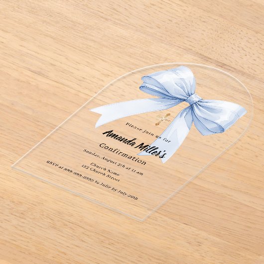 Light blue bow girl arch luxury Confirmation Acryl Uitnodigingen (Laagn)