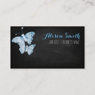 Light blue Butterflies on black chalkboard Visitekaartje