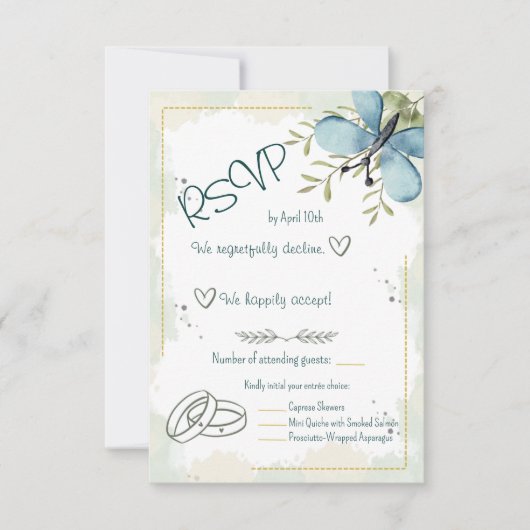Light Blue Butterfly Watercolour  RSVP Kaartje (Voorkant)