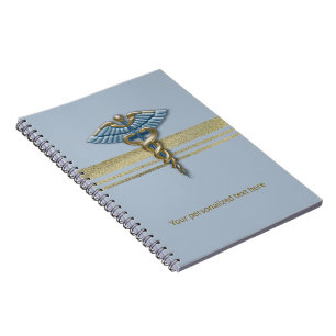 Light Blue Caduceus Faux Gold Foil Stripes Medical Notitieboek