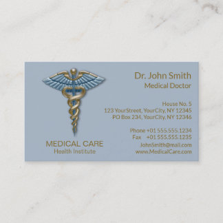 Light Blue Caduceus Medical Faux Gold Foil Stripes Visitekaartje