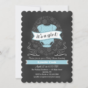Light Blue Chalkboard Girl Baby shower Invite Kaart