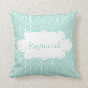 Light Blue Chevron Pattern met label Kussen