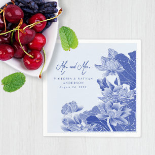 Light Blue Chinoiserie Mr & Mrs Floral Wedding Servet