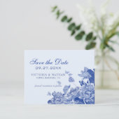 Light Blue Chinoiserie Photo Wedding Save the Date (Staand voorkant)