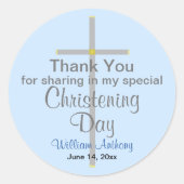 Light Blue Christening Son Hartelijk dank Ronde Sticker (Voorkant)