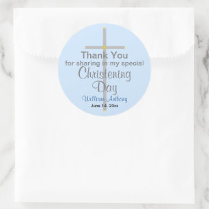 Light Blue Christening Son Hartelijk dank Ronde Sticker