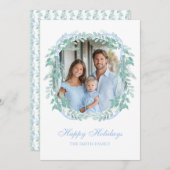 Light Blue Christmas Greenery Wreath Feestdagenkaart (Voorkant / Achterkant)