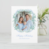 Light Blue Christmas Greenery Wreath Feestdagenkaart (Staand voorkant)