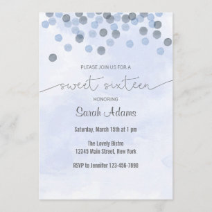 Light Blue Confetti Birthday Invitation Kaart