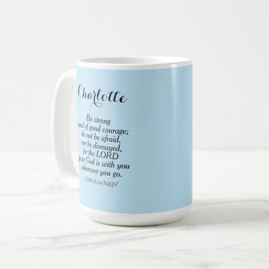 Light Blue Courage Bijbel Verse Custom Name Simple Koffiemok (Voorkant links)