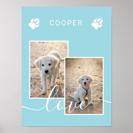 Light Blue Custom Photo met Name & Love Text Poster (Voorkant)