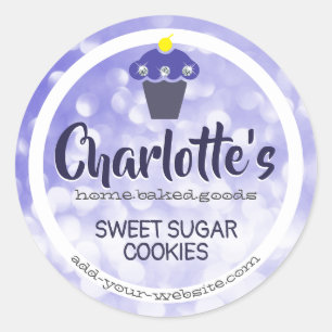 Light Blue Cute Ombre Glitter Cupcake-label Ronde Sticker