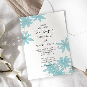 Light Blue Daisies op White Wedding Kaart