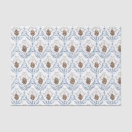 Light Blue Damask Pattern with Pine Cones Tissuepapier