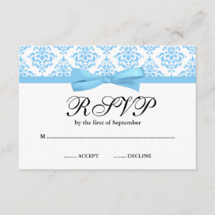 Light Blue Damask Ribbon Bow RSVP Kaartje