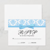 Light Blue Damask Ribbon Bow RSVP Kaartje (Voorkant / Achterkant)
