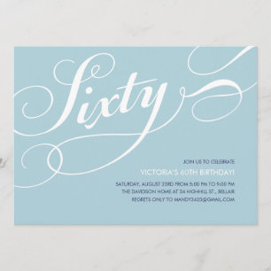 Light Blue Elegant 60th Birthday Invitations Kaart