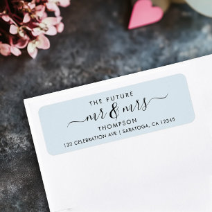 Light Blue Elegant Chic Future MR en MRS Address Etiket
