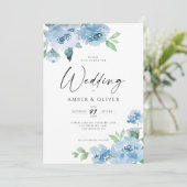 Light Blue Elegant Floral Baby Blue Boho Wedding Kaart (Staand voorkant)