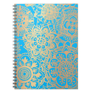 Light Blue en Gold Floral Mandala Pattern Notitieboek