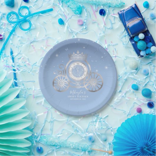 Light Blue en Silver Cinderella Princess Birthday Papieren Bordje (Feest)