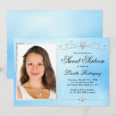 Light Blue en Silver Sweet 16 Zestien verjaardag Kaart (Voorkant / Achterkant)