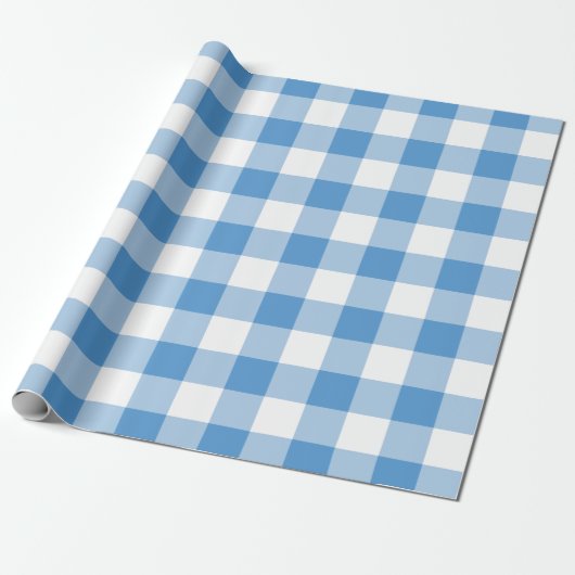 Light Blue en White Gingham Pattern Cadeaupapier (Uitgerold)