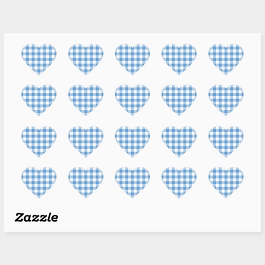 Light Blue en White Gingham Pattern Hart Sticker (Vel)