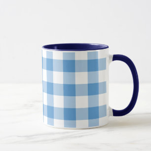 Light Blue en White Gingham Pattern Mok